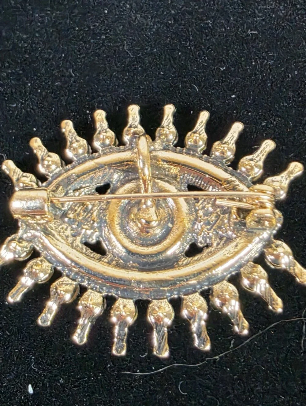 Gold Tone Eye Brooch Pin with Black Center and Red Accents